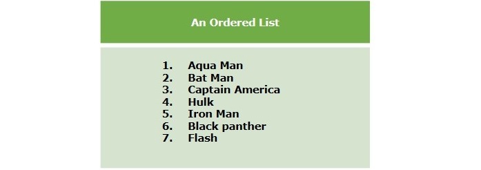 HTML Ordered Lists Ordered Lists
