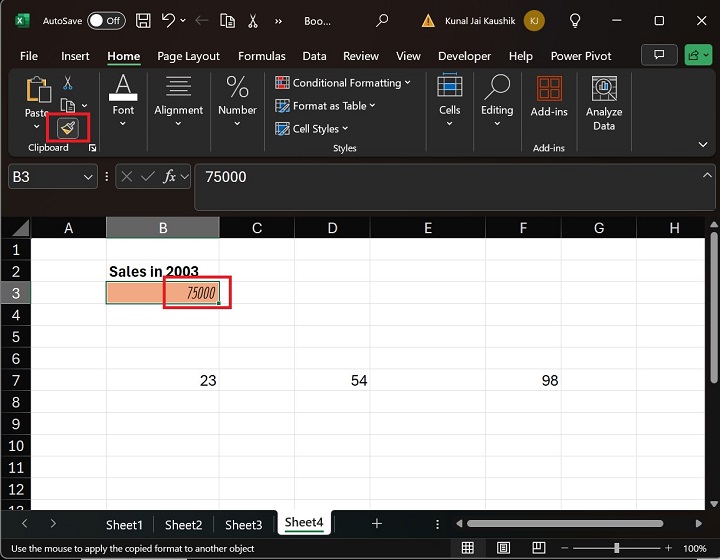 Utilize Microsoft Excel Format Painter to Copy Formatting to Multiple Cells