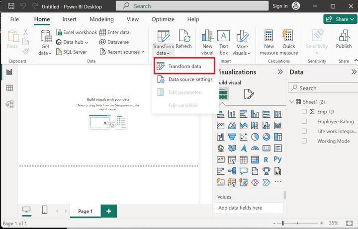 Transform Data into Power Query Editor