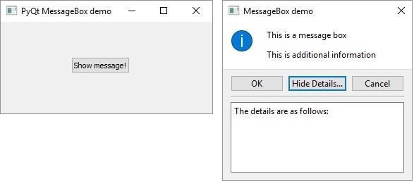 QMessageBox Output