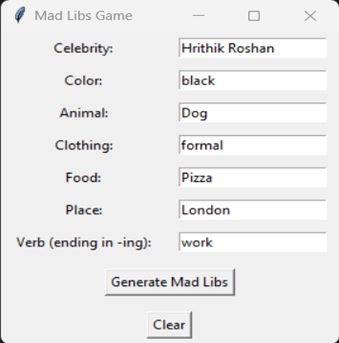 Mad Libs Game Mad Libs Game