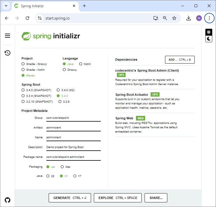 Creating Spring Admin Client